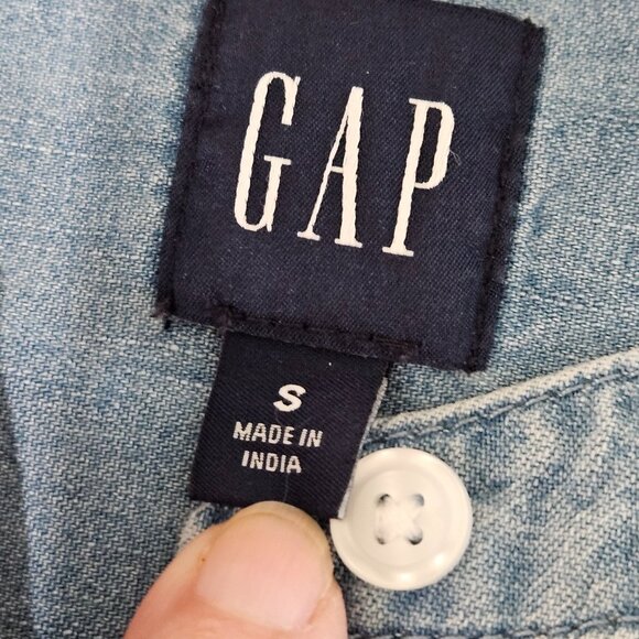 Gap Shirt Dress Small Puff Sleeve Light Wash Indigo Denim Boho Western Prairie - Picture 8 of 10